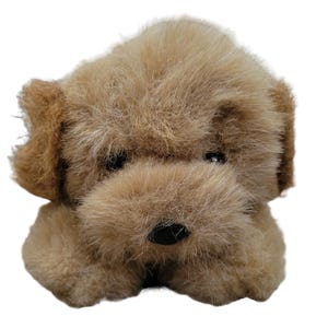 Vintage 80er Jahre Mattel Emotions Welpen Hund 15 cm Plüsch Braun Rot Schleife Stofftier