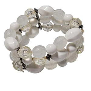 Vintage White Clear Beaded Stretch Bracelet Women Retro Costume Jewelry Fashion