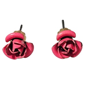 Retro Handcrafted Pink Rose Stud Earrings Floral 50s 60s Fashion Jewelry Women