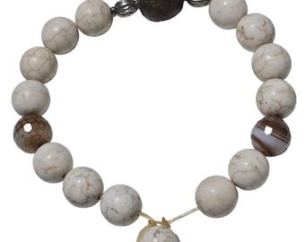 Handcrafted Boho Agate Beaded Stretch Bracelet White Brown Beads Fashion Jewelry