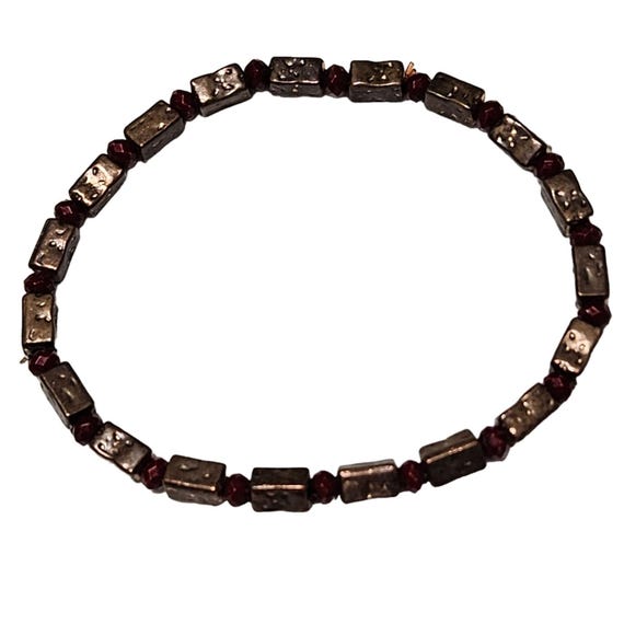 Handcrafted Rectangular Beaded Stretch Bracelet R… - image 1