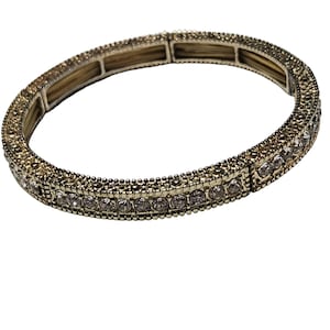 Elegant Vintage Gold Tone Crystal Studded Hinged Bangle Bracelet Formal Jewelry
