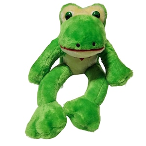Vintage 80s Rainbow Creation Frog 14 inch Plush Green Toad Stiff Stuffed Animal