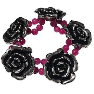 Vintage stijl zilveren roos roze kralen stretch armband damesmode-sieraden