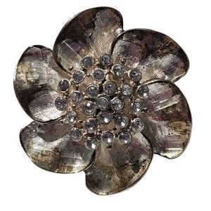 Vintage Flower Crystal Ring Silver Tone  Adjustable Band Retro Fashion Jewelry