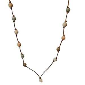Collier de perles en cuir bohème fait main, perles en bois multicolores, bijoux terreux
