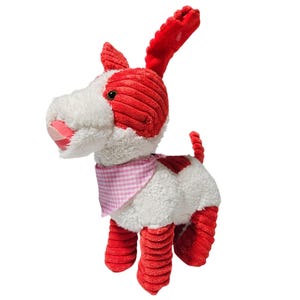 Vintage Puppy Dog 11 inch Plush Red White Pink Bandana Terrycloth Stuffed Animal