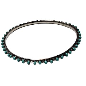 Vintage Turquoise Beaded Silver Tone Bangle Bracelet Southwestern Jewelry Women