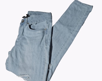 Vintage rewash-jeans dames maat 7 skinny medium taille lichte wassing gescheurde spijkerbroek