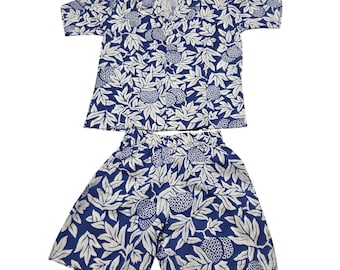 Vintage Tamare Hawaii-Inseln Ananas Print Shirt und Shorts Set Größe 6 Blau