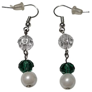 Handcrafted Faceted Bead Green White Dangle Drop Earrings Fashion Jewelry Women