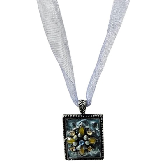 Handcrafted Rectangular Pendant Necklace Floral D… - image 1