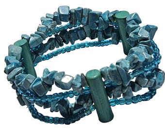 Pulsera artesanal de cuentas turquesas del suroeste con piedras preciosas astilladas apiladas para mujer