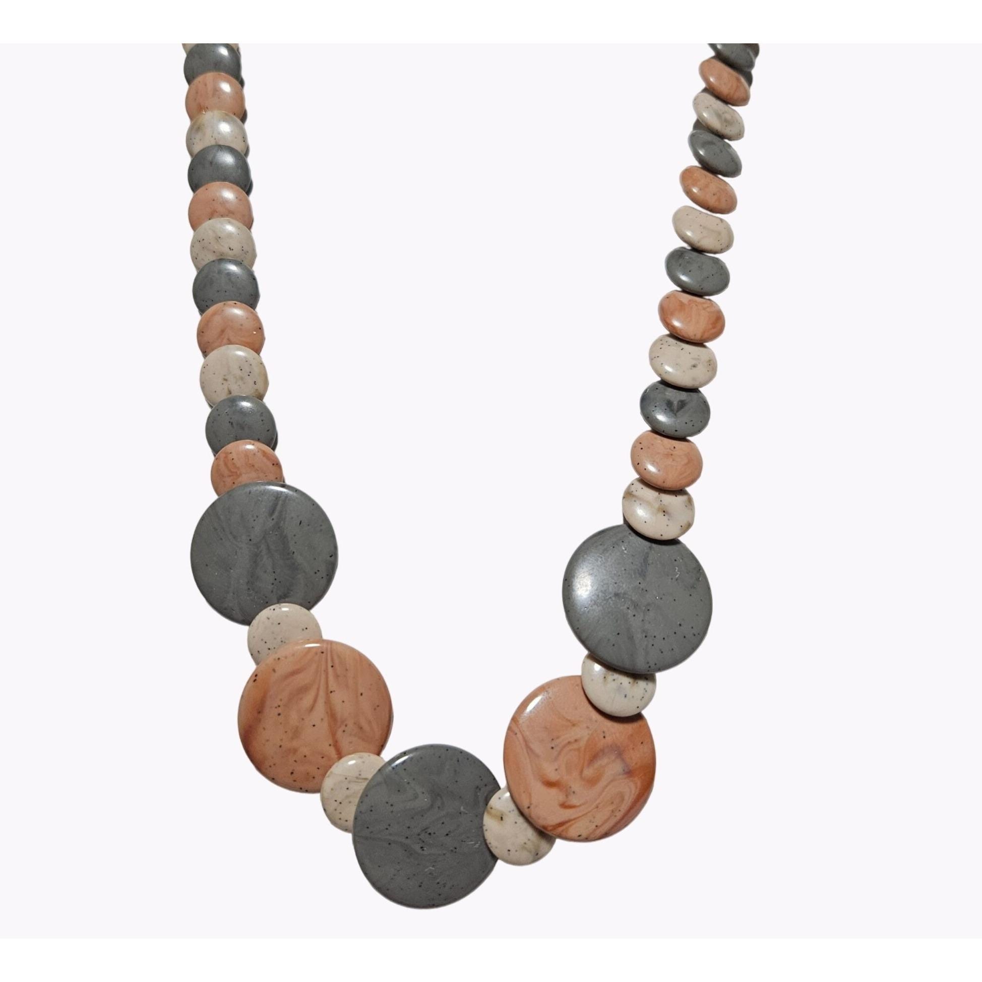 Vintage Faux Stone Overlapping Acrylic Disc Bead Necklace Boho 