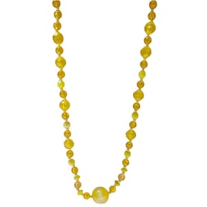 Vintage Yellow Beaded Necklace Retro 60s 70s Fashion Jewelry Women