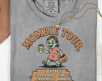 Mombie Tour PNG, diseño de camiseta de Halloween con café para mamá zombi, gráfico de la vida de mamá para pedir dulces, descarga de sublimación de otoño espeluznante