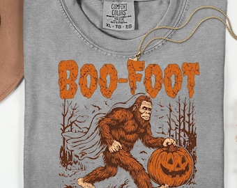 Boo-Foot Bigfoot Halloween PNG, Funny Sasquatch Pumpkin T-Shirt Design, Vintage Spooky Season Clipart, Cryptid Fall Sublimation Shirt