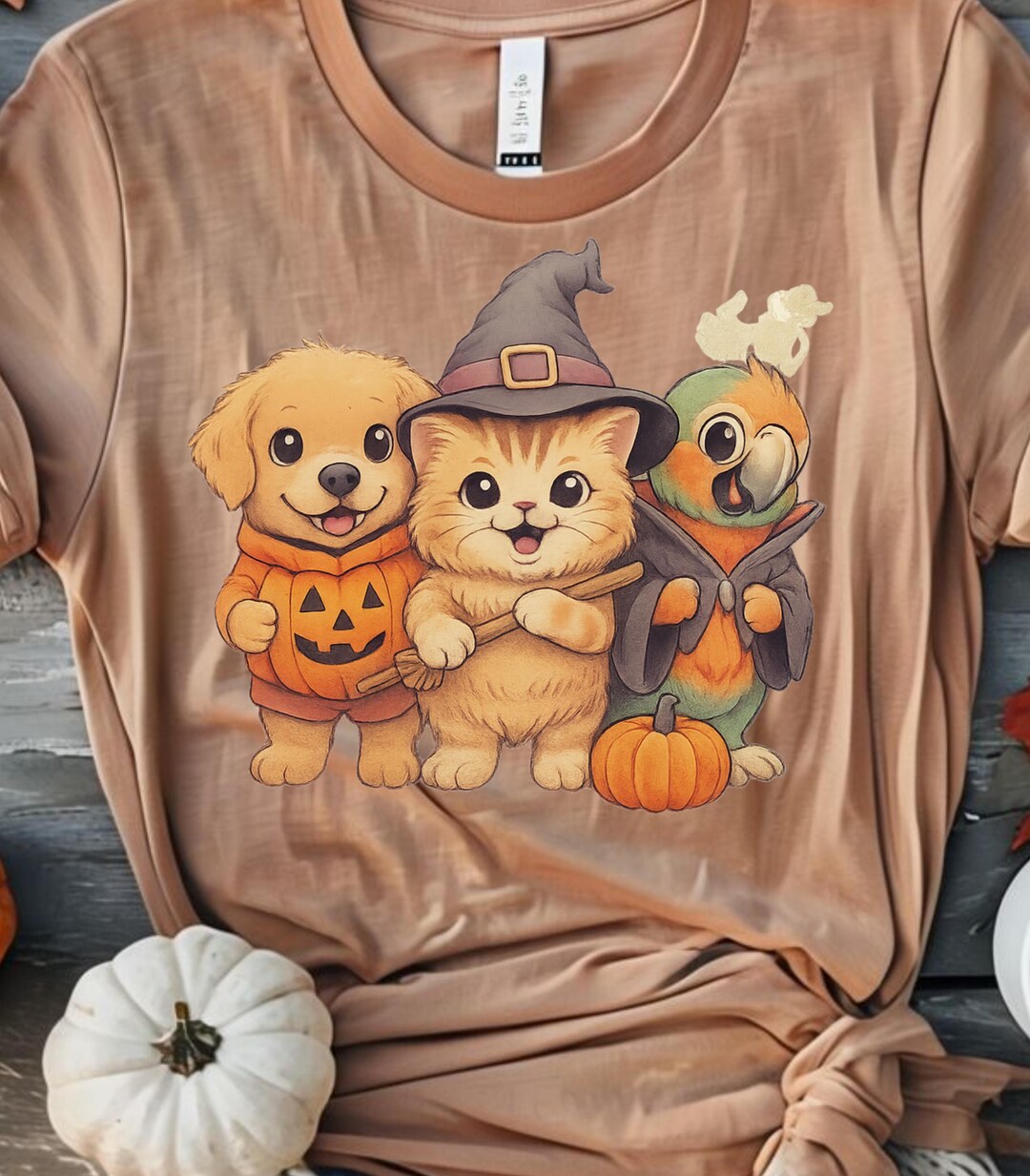 Halloween Dog Cat Parrot PNG, Cute Pet Trio Shirt Design, Fall Animal T ...