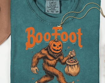 BooFoot Bigfoot Halloween PNG, Pumpkin Head Sasquatch Trick or Treat Shirt Design, Funny Cryptid Spooky Season Sublimation Clipart