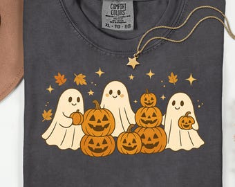 Calabaza fantasma linda PNG, Clipart de fantasma de Halloween, Temporada espeluznante PNG, Fantasma de otoño con calabazas, Halloween retro PNG Descargar