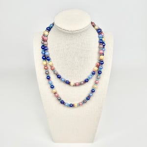 NOS Vintage Joan Rivers Signed Multicolor Pearlized Glass Beaded Necklace - 34&quot; Ceramic Look Elegant Statement Necklace Classics Collection