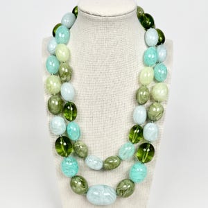 Vintage Joan Rivers Signed Blue & Green Chunky Lucite 2-Piece Nesting Beaded Necklace Set 20&quot; 23&quot; - Elegant Jewelry - Statement Necklace