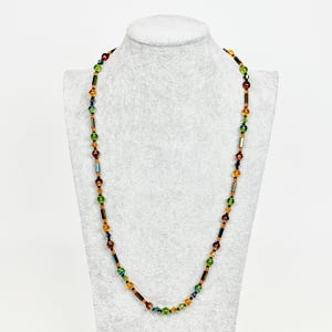 Vintage Joan Rivers Signed Green, Yellow, Brown Czech Glass Bead Necklace - 28&quot; Long Statement Necklace - Elegant Jewelry - Vintage Necklace