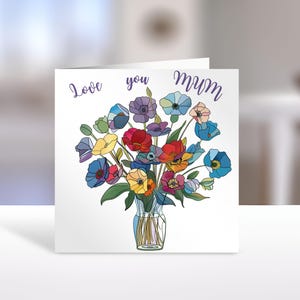 Cartão de felicitações para o Dia das Mães para impressão com um envelope, cartão de design floral exclusivo para download instantâneo