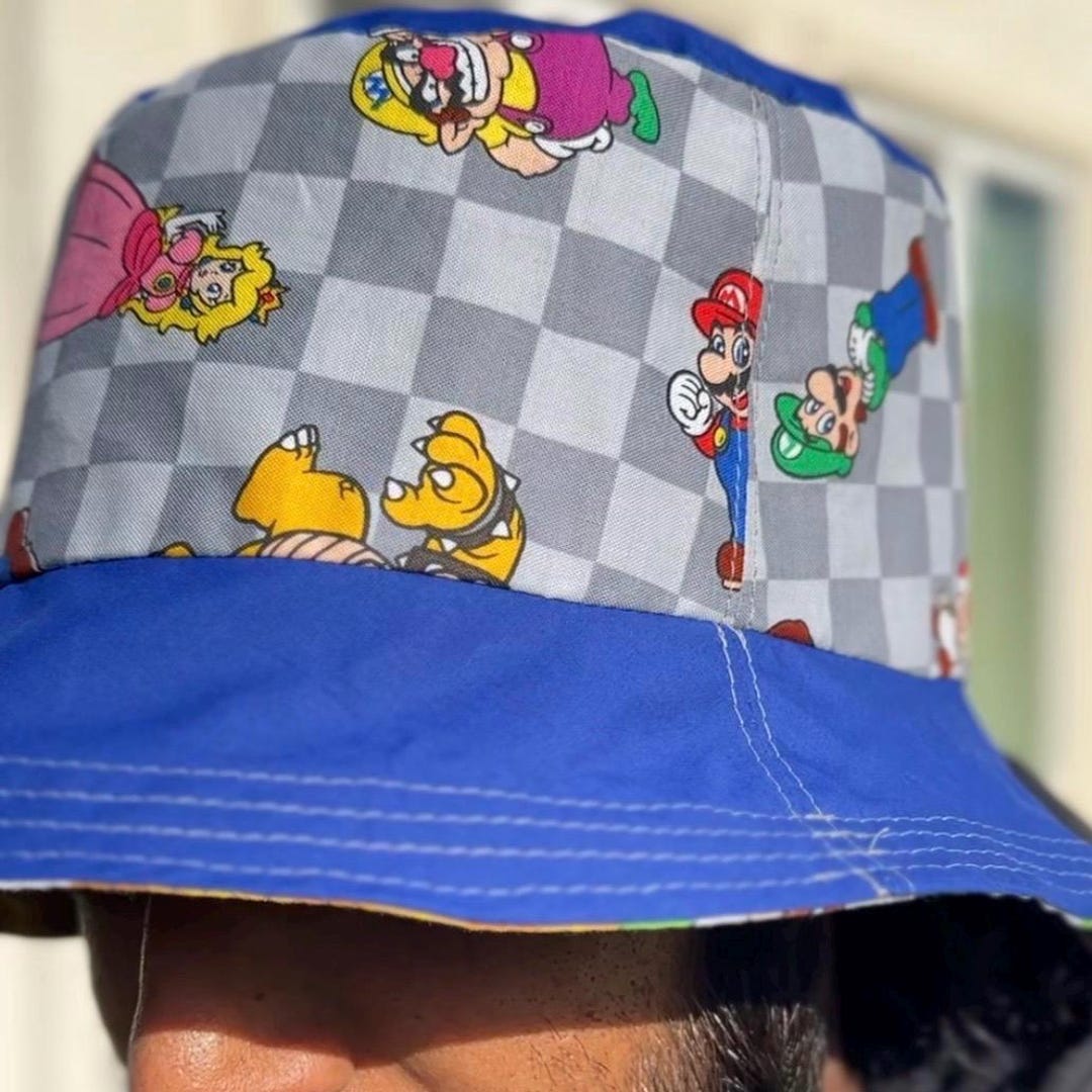 Reversible Mario Bucket Hat – Handmade Gamer Bucket Hat | Size Large - Etsy