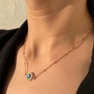 Gold Necklace with Nazar Boncuğu Pendant – Protection Charm on Gold Chain, Handmade Evil Eye Jewelry