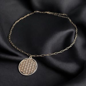 Flower of Life Necklace in Gold Tone | Sacred Geometry Pendant on Stainless Steel Chain | Spiritual Symbol Jewelry | Gift for Her