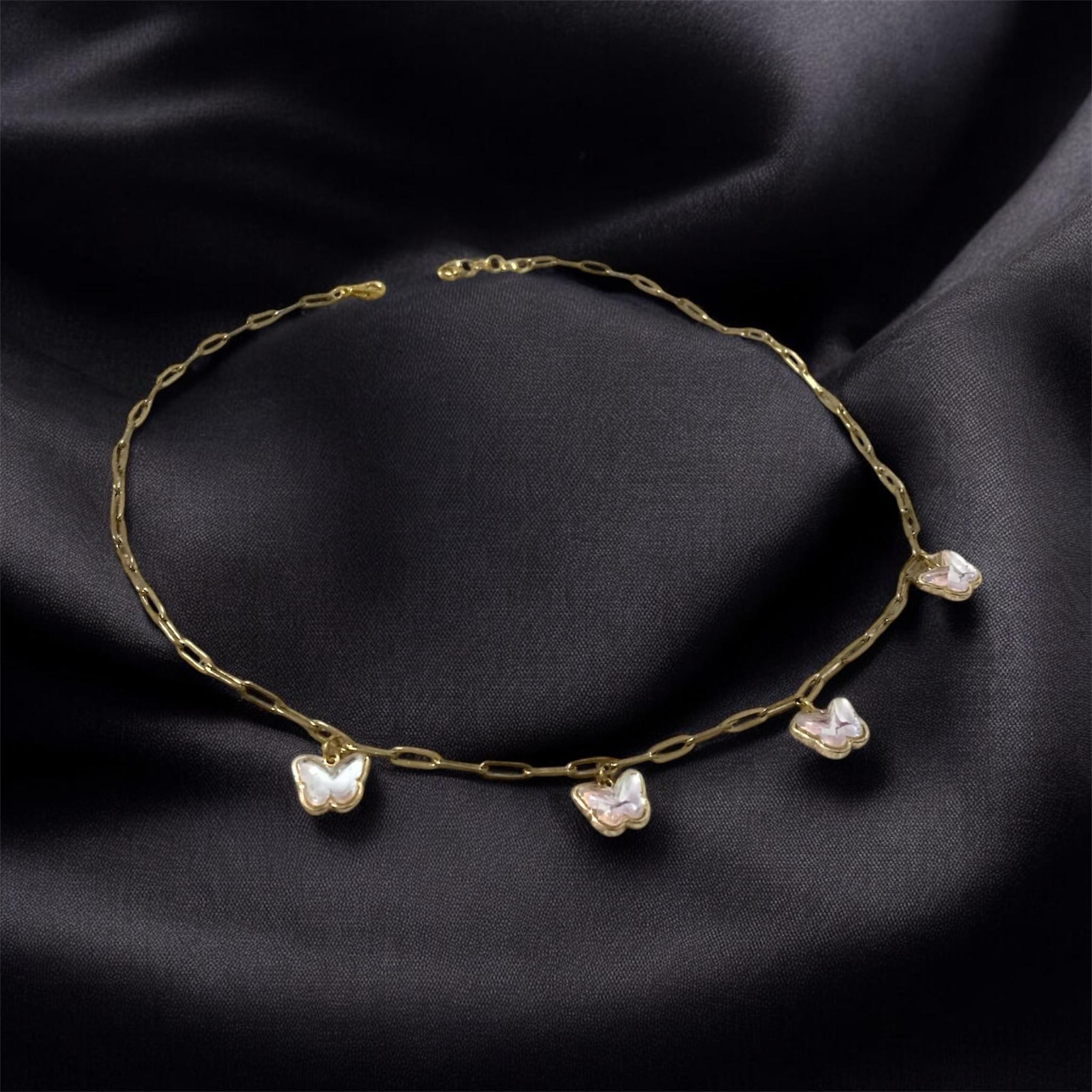 Collana a farfalla in acciaio inossidabile dorato - Ciondoli di perle, girocollo minimalista - Italia