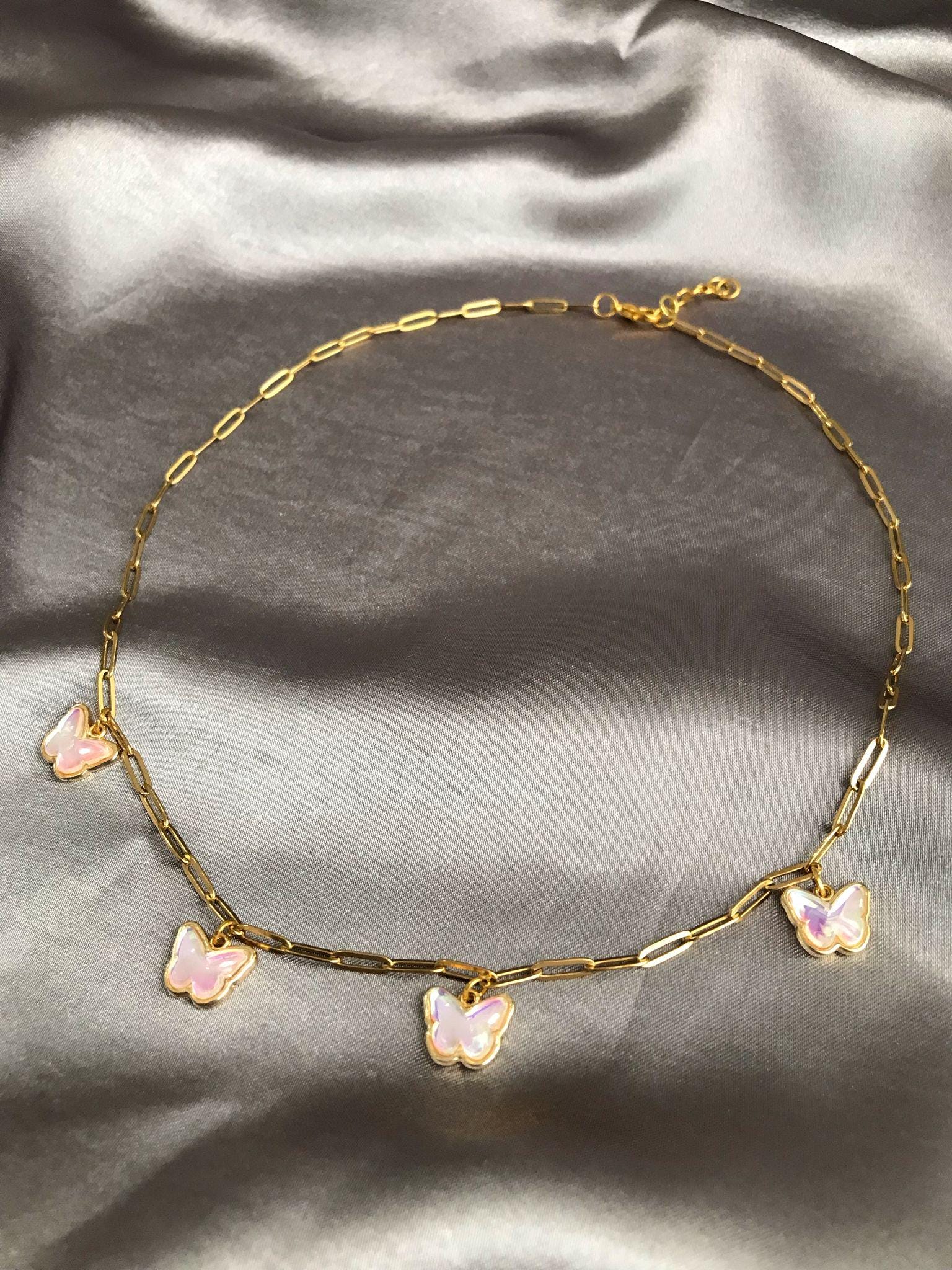 Collana Farfalla Multifilo Oro - Gioiello Bohemien In Acciaio Inossidabile Con Perla E Ciondolo, Choker Regolabile Per Donna