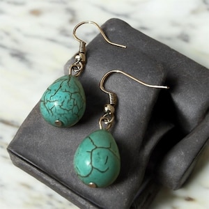 Turquoise Teardrop Earrings - Handmade Boho Jewelry, Dangle Earrings for Women, Minimalist Gemstone Gift, Elegant Everyday Accessories
