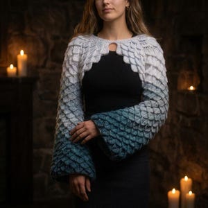 Crochet Bolero Pattern, Dragon Scale Bell Sleeve Shrug, Crocodile Stitch Cropped Cardigan, Ombre PDF