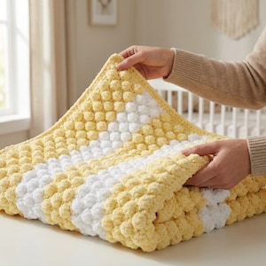 Bobble Baby Blanket Crochet Pattern, Chunky Stitch Throw, Beginner Bernat Yarn PDF Tutorial