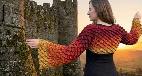 Dragon Scale Shrug Crochet Pattern Crocodile Stitch Bell Sleeve