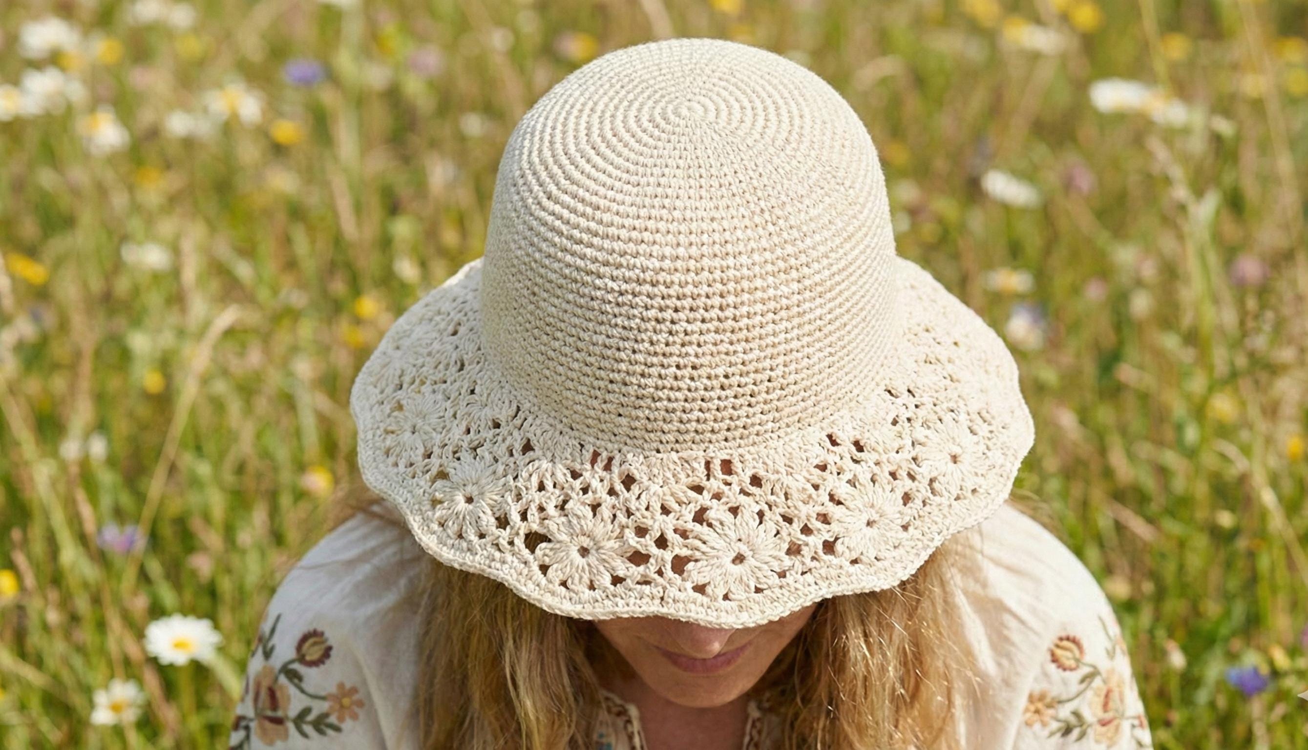 Floral Lace Bucket Hat Crochet Pattern 70s Boho Summer Sun Beanie PDF ...