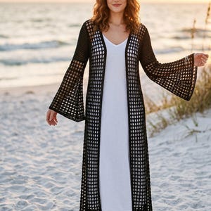 Gothic Spiderweb Lace Duster Crochet Pattern, Bell Sleeve Witchy Cardigan PDF