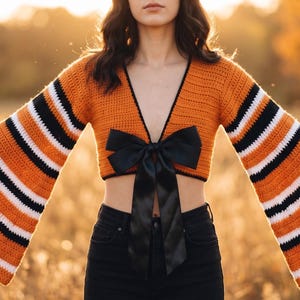 Bell Sleeve Crochet Top Pattern PDF Boho V Neck Crop