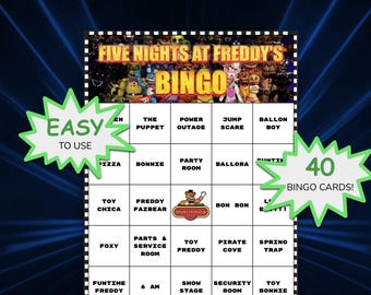 FNAF Birthday Party Game, Five Nights at Freddy's Bingo, Easy Party Activity for Kids