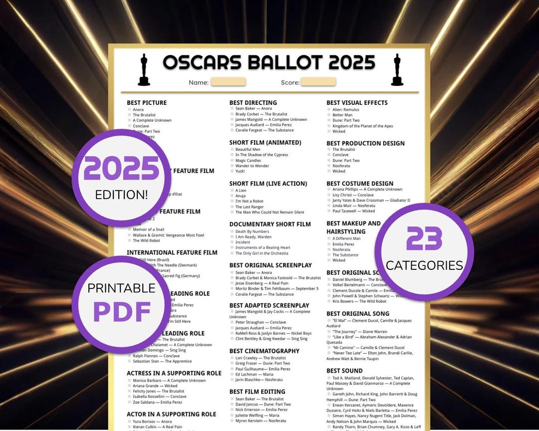 2025 GRAMMYS BALLOT Fun Printable Game for 67th Grammy Awards Night