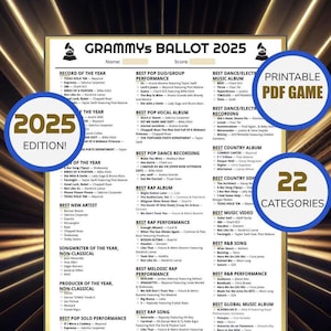 2025 Grammys Ballot FUN: Grammys Prediction 2025 Printable Game for ...