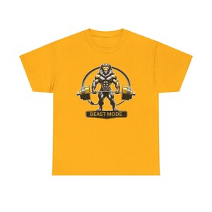 Lion Beast Mode Tee, Workout Gym Shirt, Unisex Heavy Cotton T-Shirt, Weightlifting Top, Fitness Apparel, Animal Lover Gift