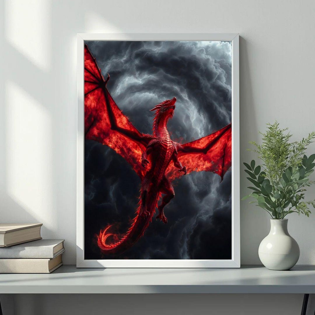 Crimson Storm Dragon — Epic Fire Fantasy Wall Art Printable - Etsy