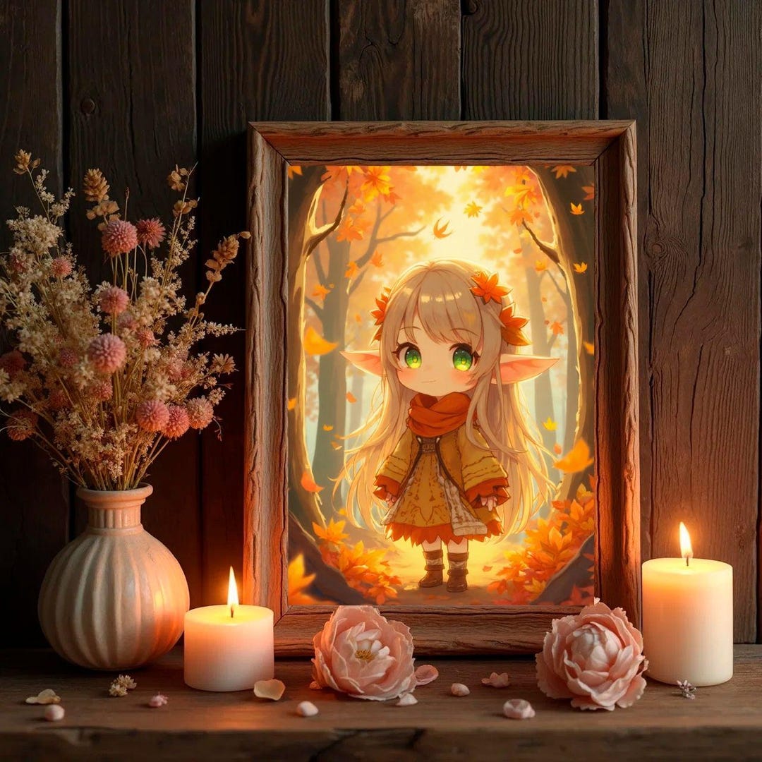 Autumn Forest Elf – Cozy Fantasy Art Print | Warm Golden Atmosphere ...