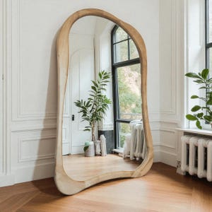 Natural Wood Framed Asymmetrical Giant Full-Length Mirror - Large Wood Mirror - Irregular Wood Framed Unique Full-Length Mirror - Love Gift