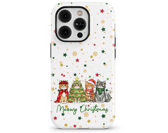 Meowy Christmas Cat Phone Case Animal Pet Lover Holiday Cover for iPhone 17 16 15 14 13 12 Pro Max, Galaxy S25 S24, Pixel 10 9 8 | SOC-XM53
