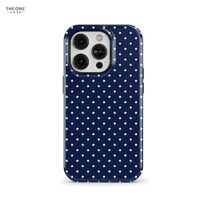 Navy Blue Polka Dot Phone Case for iPhone 16 15 14 13 12 11 Pro Max, Samsung Galaxy S24 S23, Google Pixel – Custom MagSafe Case | PCM-PD06