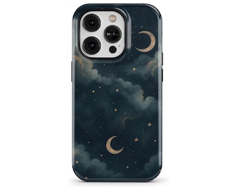 Moon & Stars Celestial Phone Case for iPhone 17 16e 15 14 13 12 Pro Max, Samsung Galaxy S25 S23, Google Pixel 9, 8 – Astral Case | TMC-CEL03